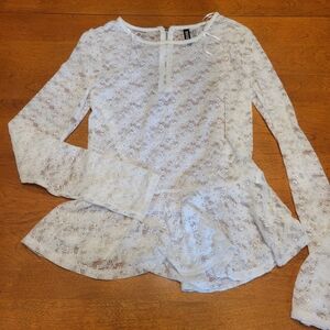 H&M White Lace Peplum Top With Zippered Back | Size 10